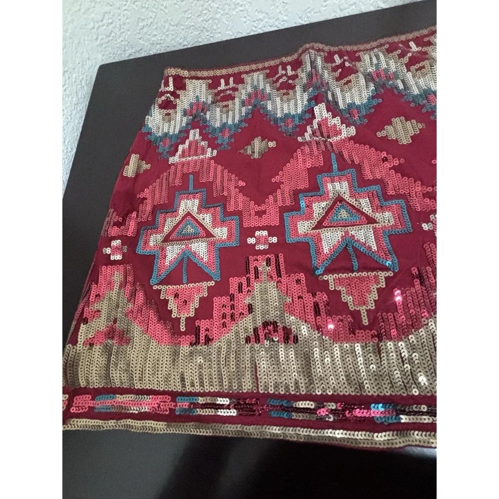 Sequin Aztec Skirt Size M ‎ Red Silver Gold And Blue NWT